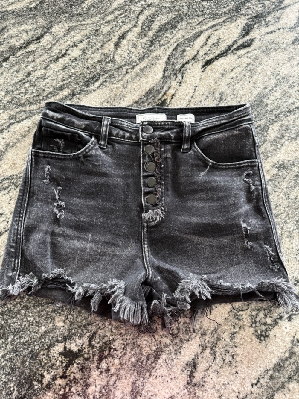 KanCan Washed Black Distressed High-Rise Jean Shorts